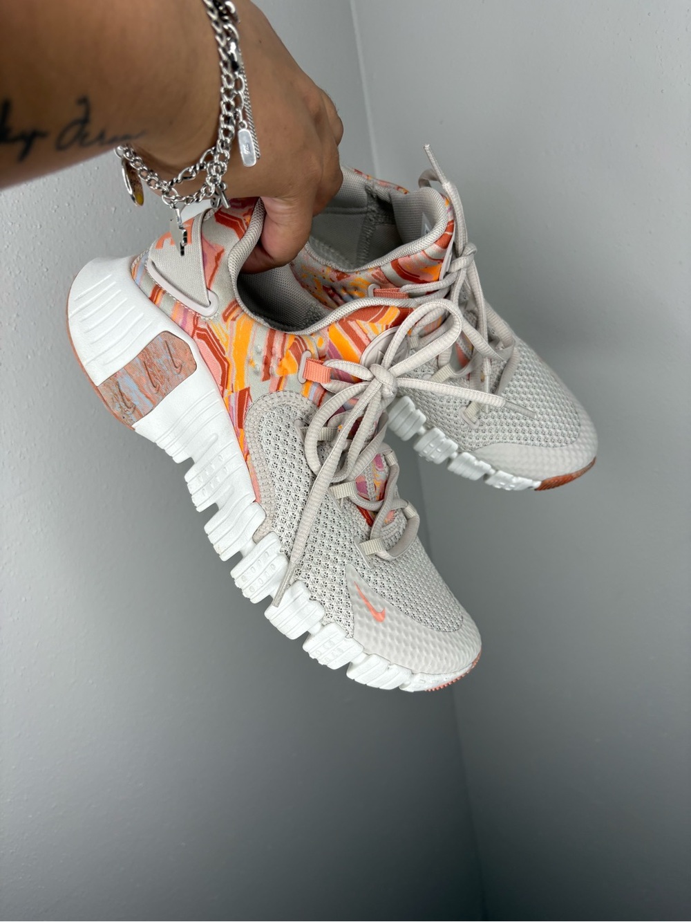 Nike Women's Neutral Mesh Sneakers with Orange & Pink Pattern